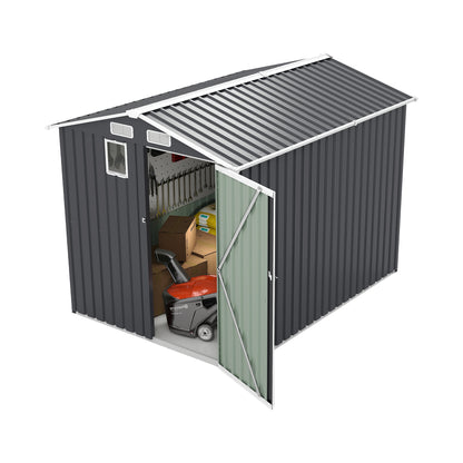 6x8FT Outdoor Steel Storage Shed with Clear Window, Lockable Doors, Compact Metal Tool Shed for Garden, Backyard, Patio, Utility, and Bike Storage,dark gray