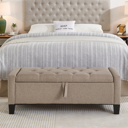 Ottoman with Storage, Storage Ottoman Bench with Safety Hinge 350 lbs Weight, Upholstered Entryway Bench with Seating for Bedroom, Living Room - LINEN