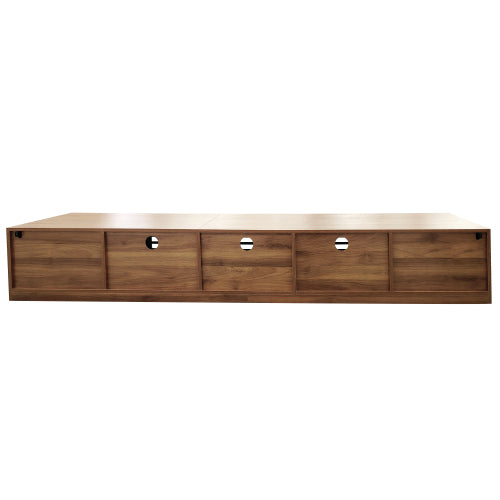 86.6 inch Walnut Legless Horizontal Slat Flip Door TV Stand Low Profile Media Console Fits 90 inch TV