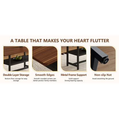 71-Inch Walnut Wood Grain Dining Table with Storage Shelf