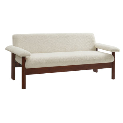 72.8 Inch Beige Modern 2-Seater Loveseat Sofa w/Armrest Pillars Berber-Fleece Rubberwood Frame for Small-Space Living-Room