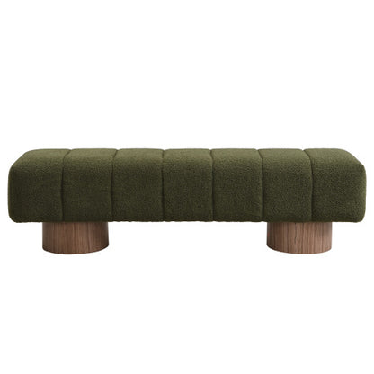 Upholstered Dining Bench for Dining Room, No-Assembly End of Bed Entryway Bench Ottoman for Bedroom Living Room, Green Boucle Fabric, 300 LBS Weight Capacity