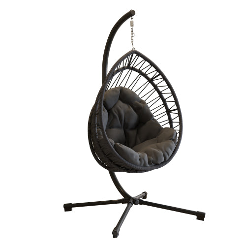 Outdoor Egg-shaped Hanging Chair with Stand, Patio Egg-shaped Swing Chair, Indoor Rocking Chair, Outdoor Hammock Egg-shaped Chair, Dark Gray