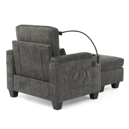 Gray Manual-Adjust Recliner Chair with USB, Storage & Ottoman
