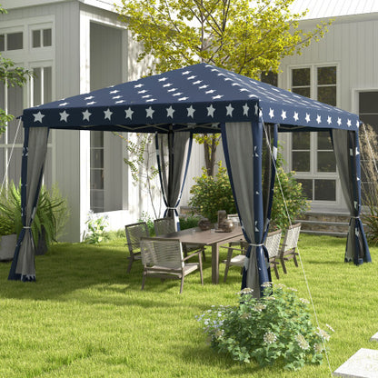 10' x 10' Pop Up Canopy Tent with Netting, Instant Gazebo, Ez up Screen House Room with Carry Bag, Height Adjustable, for Outdoor, Garden, Patio, American Flag