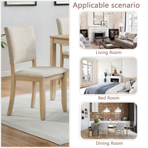 Dining Chairs Set of 4, Light Oak & Beige, Padded Seat, Solid Wood Frame