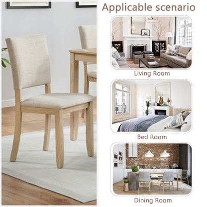Dining Chairs Set of 4, Light Oak & Beige, Padded Seat, Solid Wood Frame