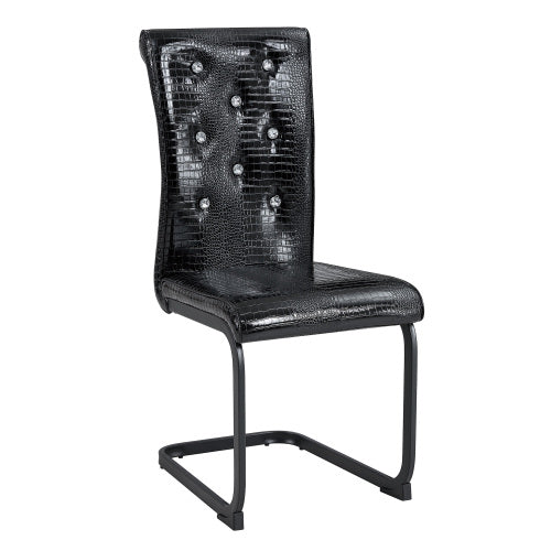 Set of 2 Retro Alligator Skin PVC Dining Chairs, Crystal Buckle Chairs with Black Powder Coated Metal Bow Legs