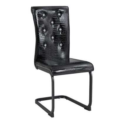 Set of 2 Retro Alligator Skin PVC Dining Chairs, Crystal Buckle Chairs with Black Powder Coated Metal Bow Legs
