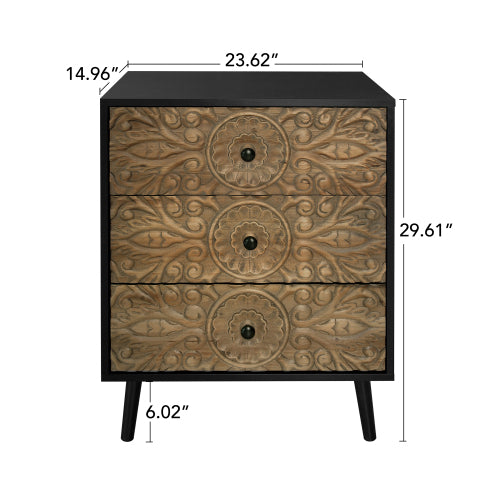 American Style 3 Drawer Cabinet with Pine Wood Feet