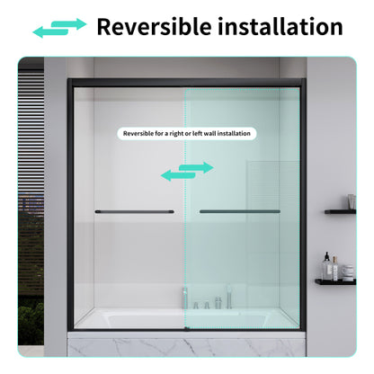 56-60*60 INCH Frame Double Sliding soft-close Shower Doors, Bathroom Sliding Shower Door, (6mm) Thick SGCC Tempered Glass Door For Bathroom Door ,Matte Black