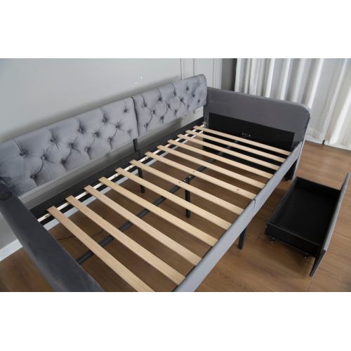 Twin Size Upholstered Daybed with 2 Storage Drawers and USB Charging Design, Velvet Upholstered Daybed Frame, Twin Sofa Bed for Living Room Bedroom, No Box Spring Needed,Plush Velvet Fabric
