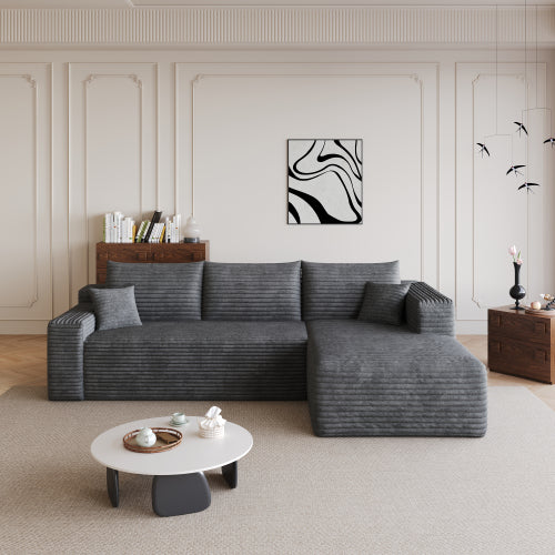 95 inch  Dark Grey Plush Corduroy U-Shaped Cloud Modular Sofa, No Assembly
