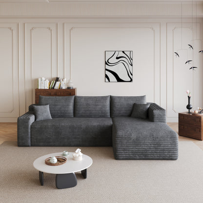 95 inch  Dark Grey Plush Corduroy U-Shaped Cloud Modular Sofa, No Assembly