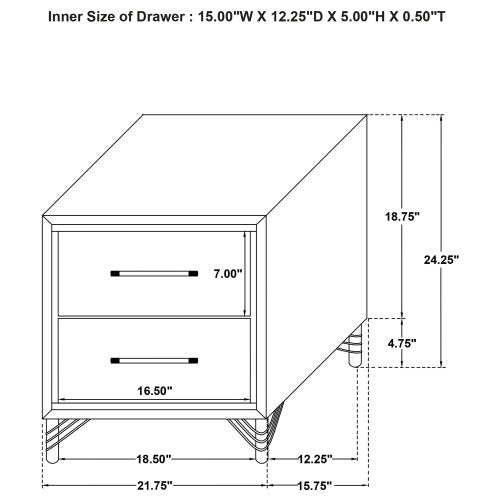 Black Modern Glam 2-Drawer Nightstand with Chrome & Acrylic