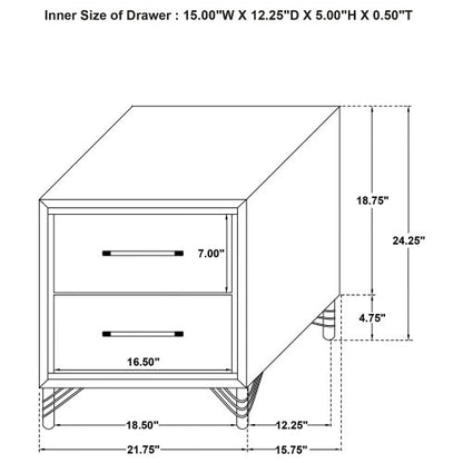 Black Modern Glam 2-Drawer Nightstand with Chrome & Acrylic