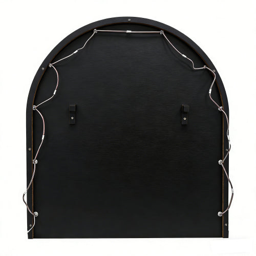 Black Floating Wall Mounted Vanity Desk with LED Mirror, 3 Color Lights, Power Outlet & USB, Large Storage
