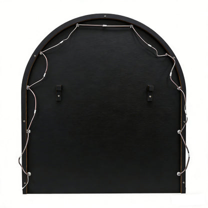 Black Floating Wall Mounted Vanity Desk with LED Mirror, 3 Color Lights, Power Outlet & USB, Large Storage