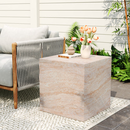 Outdoor/Indoor Square Travertine Lightweight Concrete Side Table