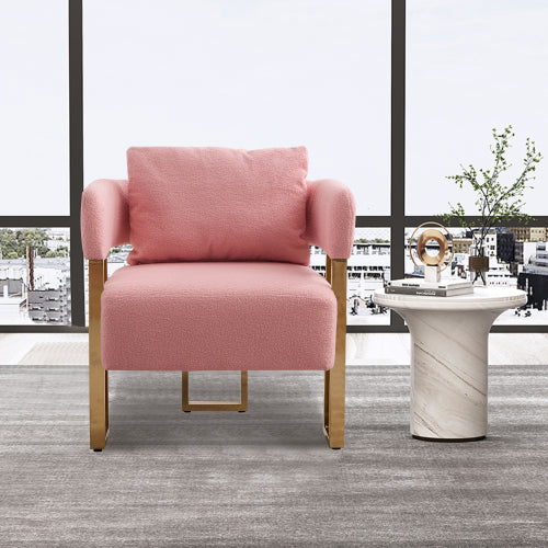 2-PCS Pink Teddy Fleece Accent Side Chair with Polished Gold Metal Square Legs