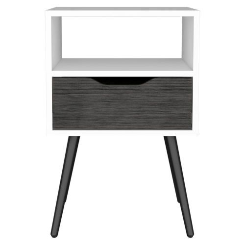 Smokey Oak & White Nightstand with Drawer & Shelf