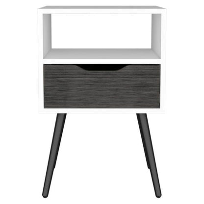 Smokey Oak & White Nightstand with Drawer & Shelf