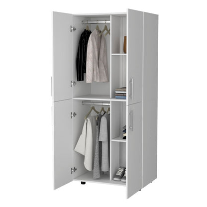 Armoire in melamine with 2 doors , 4 shelves and 2 clothes hanging bar