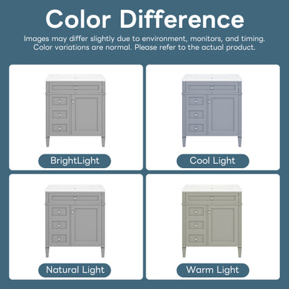 30'' Bathroom Vanity with Top Sink, Modern Bathroom Storage Cabinet with 2 Drawers and a Tip-out Drawer, Single Sink Bathroom Vanity