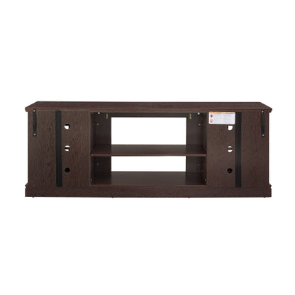 70 Inch Cherry Faux Stone 2-Door TV Media Console Adjustable Storage Shelves 6 Cable Holes Holds 75 Inch TV