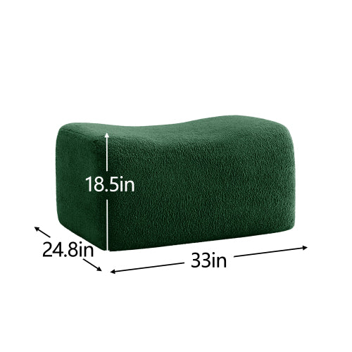 Green Teddy Fabric Modular Ottoman, No-Assembly Plush Footrest for Sectional Sofa