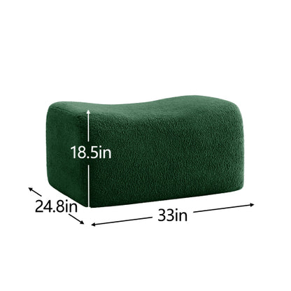 Green Teddy Fabric Modular Ottoman, No-Assembly Plush Footrest for Sectional Sofa