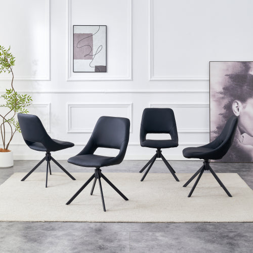 Swivel PU Leather Dining Chairs with Auto-Return, Set of 4, Black