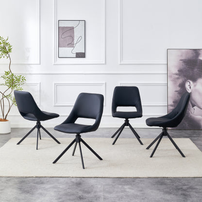 Swivel PU Leather Dining Chairs with Auto-Return, Set of 4, Black
