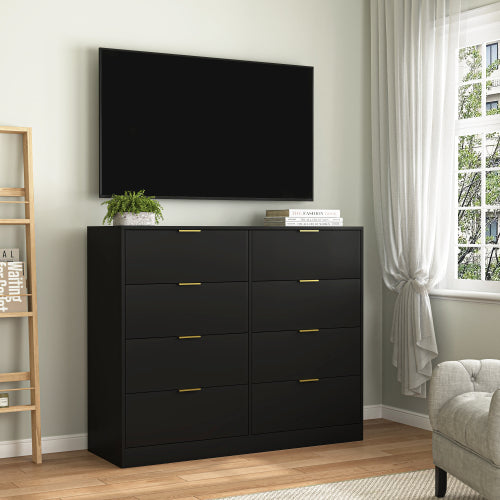 8 Drawers Dresser for Bedroom, Wood Bedroom Dresser Modern Drawer Chest, 8 Chest of Drawer, Tall Dresser for Closet, Dressers Organizer for Living Room, Closet, Hallway Black