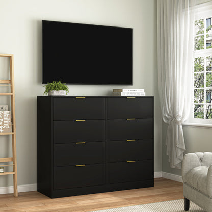 8 Drawers Dresser for Bedroom, Wood Bedroom Dresser Modern Drawer Chest, 8 Chest of Drawer, Tall Dresser for Closet, Dressers Organizer for Living Room, Closet, Hallway Black