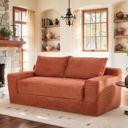 Orange Memory-Foam Convertible Compression Loveseat Sofa-Bed Corduroy No-Assembly Couch for Small Apartment