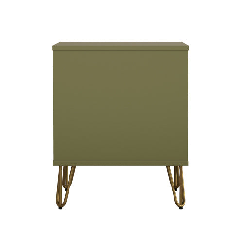Olive Green Nightstand with Drawer & Metal Legs