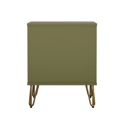 Olive Green Nightstand with Drawer & Metal Legs