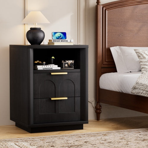 Black 2-Pack Nightstands with Charging Station