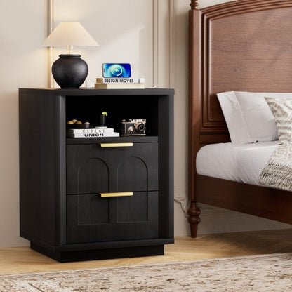 Black 2-Pack Nightstands with Charging Station