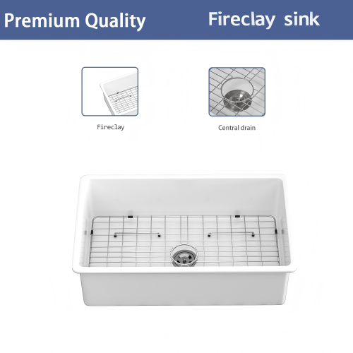 32"x19"x10" Undermount Single Bowl Porcelain Fireclay Kitchen Sink - Dual Mount White Fireclay Rectangular Deep Single Bowl Sink Basin