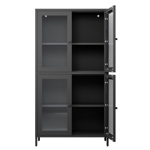 Black Classic 4-Glass-Door Metal Storage Cabinet Adjustable Shelf Home Office Display Cabinet
