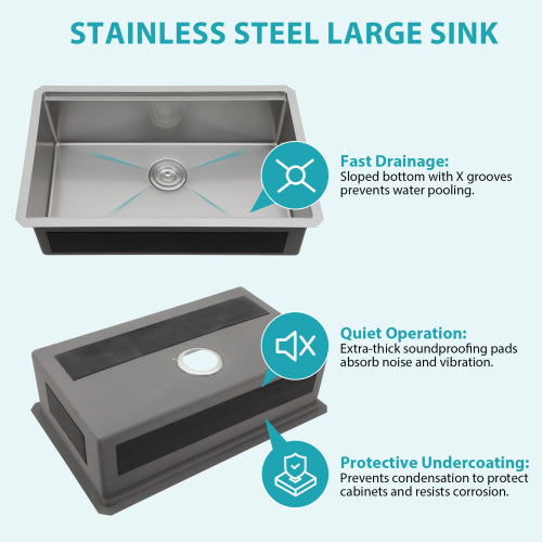 30" Undermount Kitchen Sink - 30*19*9 inch Single Bowl 16 Gauge Stainless Steel Ledge Workstation Kitchen Sinks