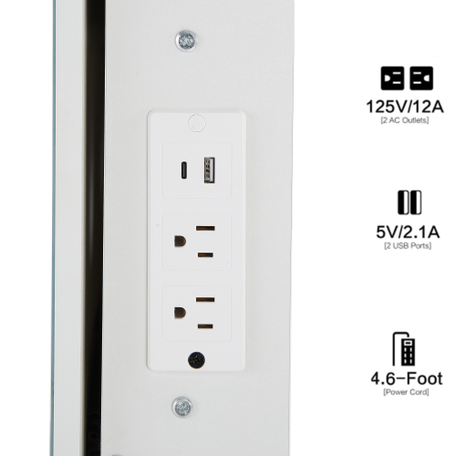 29.2inch  Small Size Left Bedside Cabinet Vanity Table + Cushioned Stool, 2 AC+2 USB Power Station, Hair dryer bracket, Extra Large Touch Control Sliding LED Mirror, Tri-color Switching, Brightness Adjust