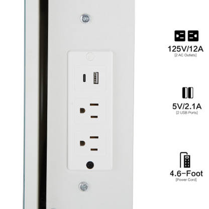 29.2inch  Small Size Left Bedside Cabinet Vanity Table + Cushioned Stool, 2 AC+2 USB Power Station, Hair dryer bracket, Extra Large Touch Control Sliding LED Mirror, Tri-color Switching, Brightness Adjust