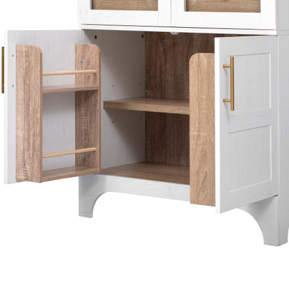 71inch  Arched Kitchen Pantry Cabinet with Glass Doors White