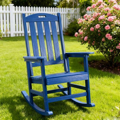 Rocking chair navy blue color, suitable for all seasons: Outdoor lounge chair, made of sturdy HIPS material