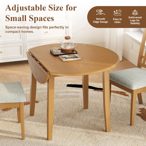 Extendable Round Dining Table for 2-4 People, Folding Wood Dining Table with Adjustable Size, Space-Saving Design for Small Apartments and Dining Areas - LIGHT BROWN