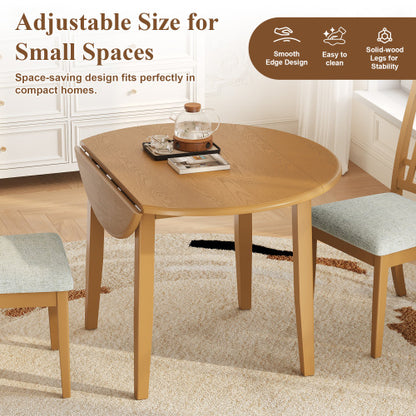 Extendable Round Dining Table for 2-4 People, Folding Wood Dining Table with Adjustable Size, Space-Saving Design for Small Apartments and Dining Areas - LIGHT BROWN