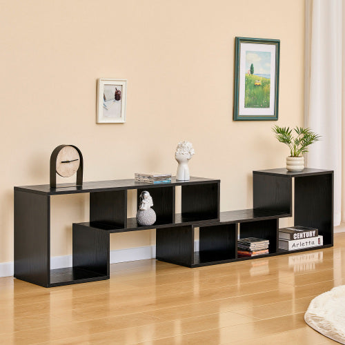 Expandable Modular Black Wood Grain MDF TV Stand Free Combination Open Storage Entertainment Center